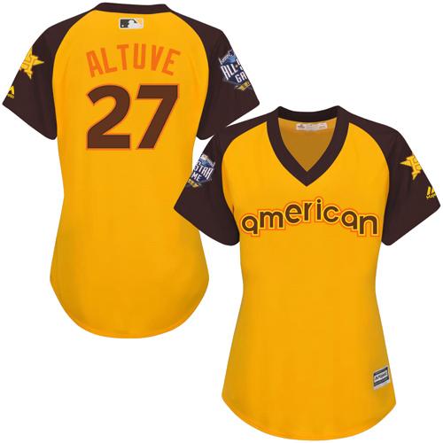 Astros #27 Jose Altuve Gold 2016 All-Star American League Women's Stitched MLB Jersey - Click Image to Close